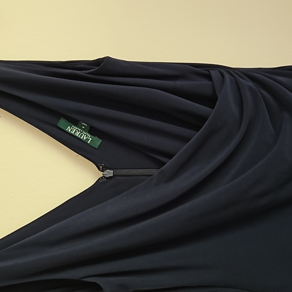 Ralph Lauren Tulle-Trim Fit Flare Midi Dress Navy Blue Size 4 - Picture 6 of 6